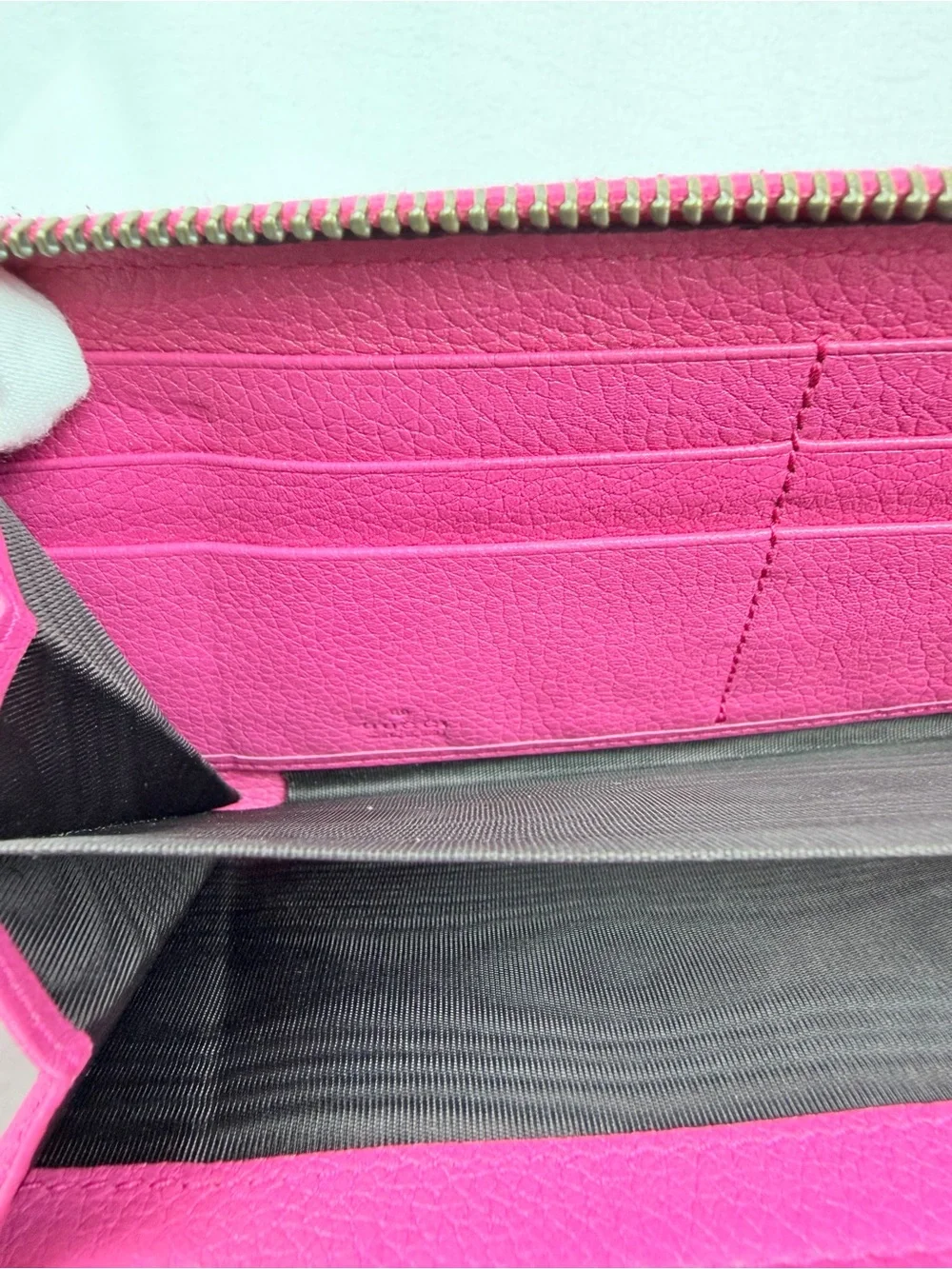 Authentic GUCCI Pink Leather Zip-Around Long Wallet with Signature Web Stripe